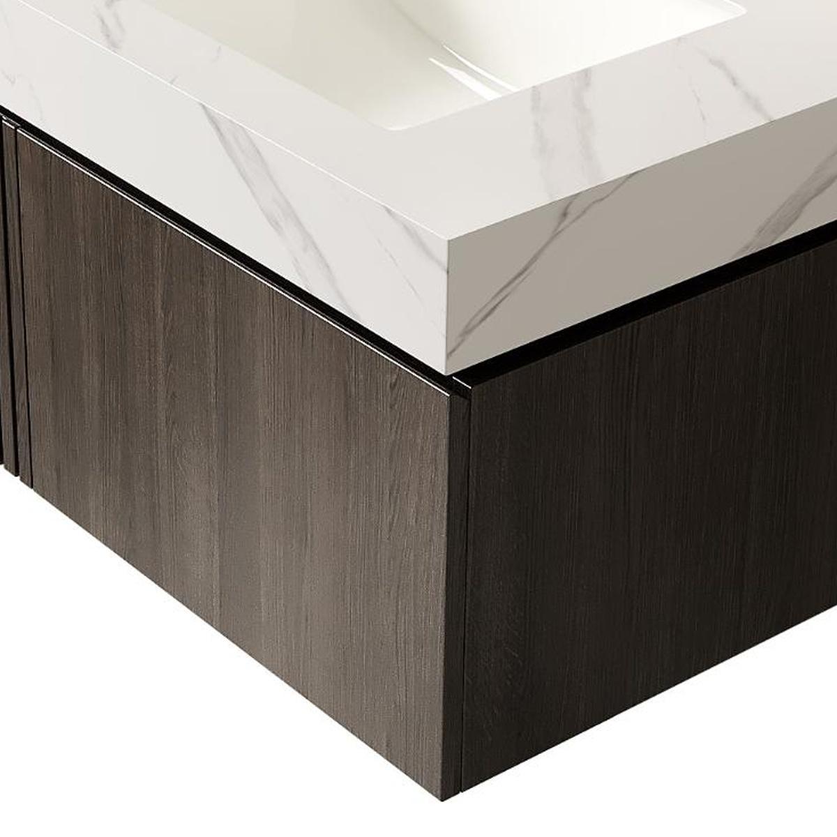 30" Brown Wood Floating Single Door Bathroom Vanity With White Sink - HomeRoots - Flyclothing LLC