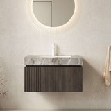 30" Black Wood Floating Single Door Bathroom Vanity With White Sink - HomeRoots - Flyclothing LLC