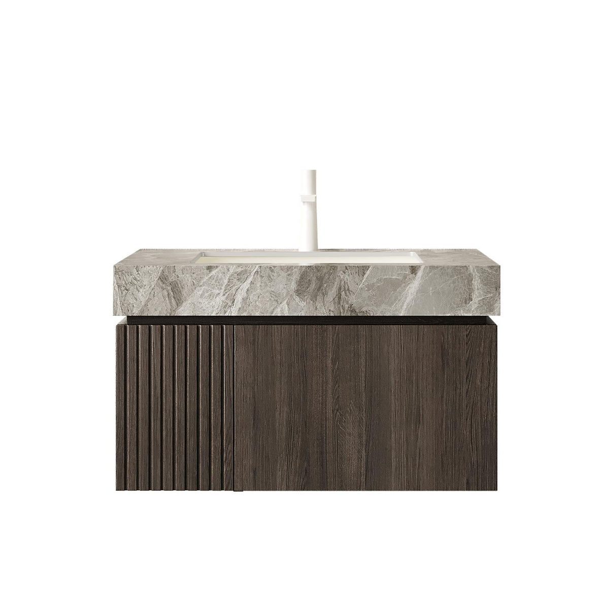 30" Black Wood Floating Single Door Bathroom Vanity With White Sink - HomeRoots - Flyclothing LLC