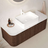 48" Brown Wood Floating Bathroom Vanity With White Sink And Two Drawers - HomeRoots - Flyclothing LLC