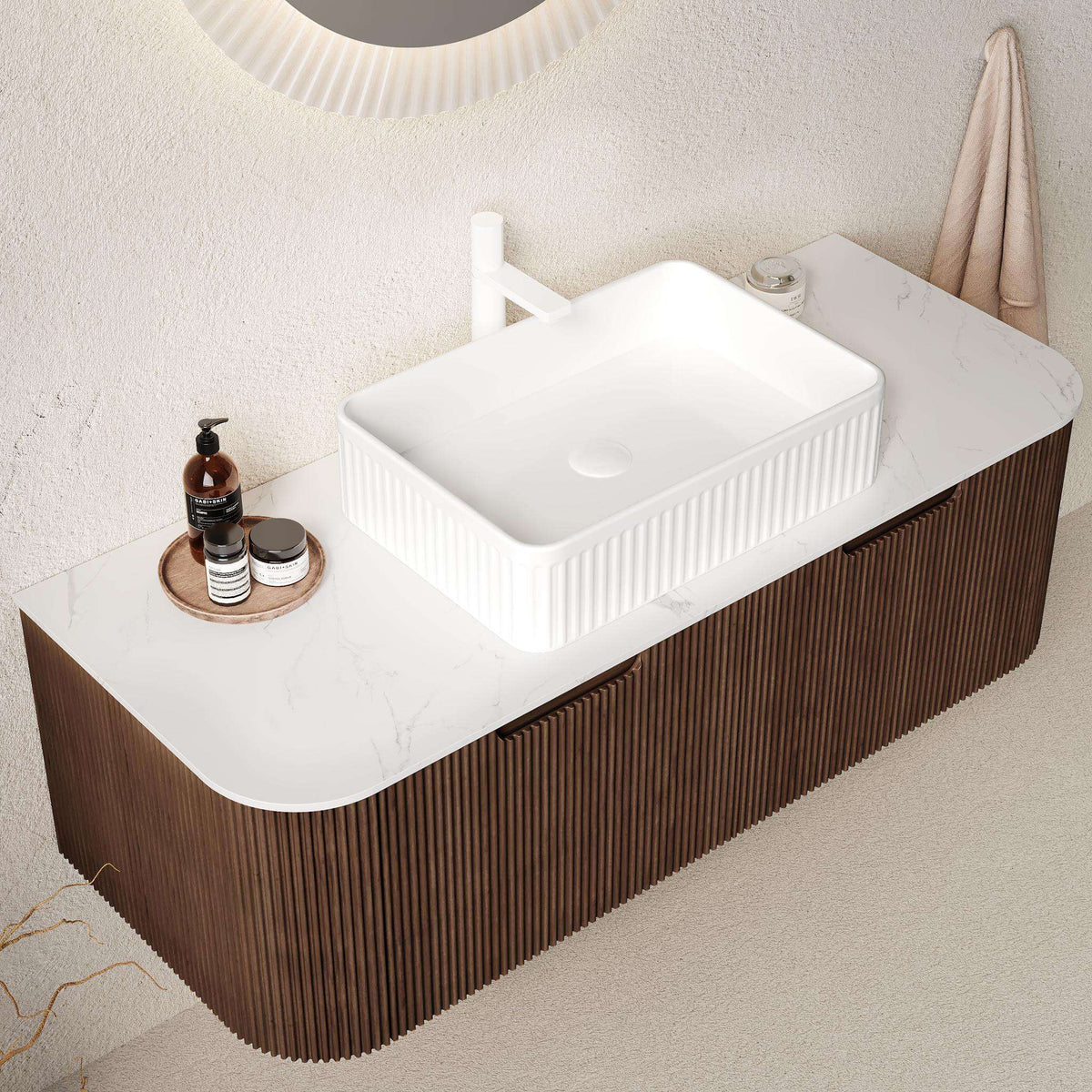 48" Brown Wood Floating Bathroom Vanity With White Sink And Two Drawers - HomeRoots - Flyclothing LLC