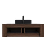 48" Brown Wood Floating Bathroom Vanity With Black Sink And Two Drawers - HomeRoots - Flyclothing LLC