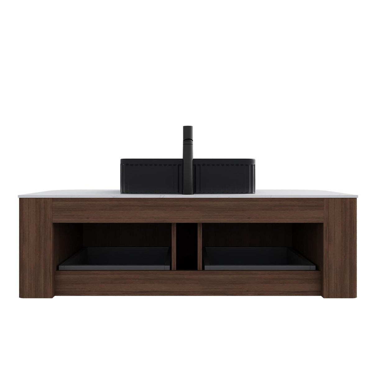 48" Brown Wood Floating Bathroom Vanity With Black Sink And Two Drawers - HomeRoots - Flyclothing LLC