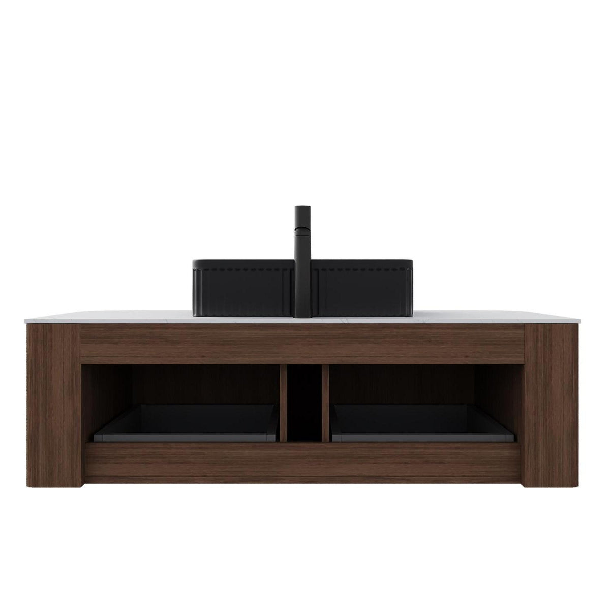48" Brown Wood Floating Bathroom Vanity With Black Sink And Two Drawers - HomeRoots - Flyclothing LLC