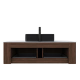 48" Brown Wood Floating Bathroom Vanity With Black Sink And Two Drawers - HomeRoots - Flyclothing LLC