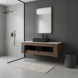48" Brown Wood Floating Bathroom Vanity With Black Sink And Two Drawers - HomeRoots - Flyclothing LLC
