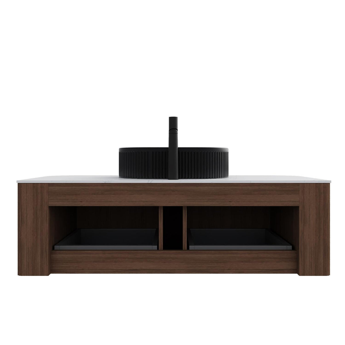 48" Brown Wood Floating Bathroom Vanity With Black Sink And Two Drawers - HomeRoots - Flyclothing LLC