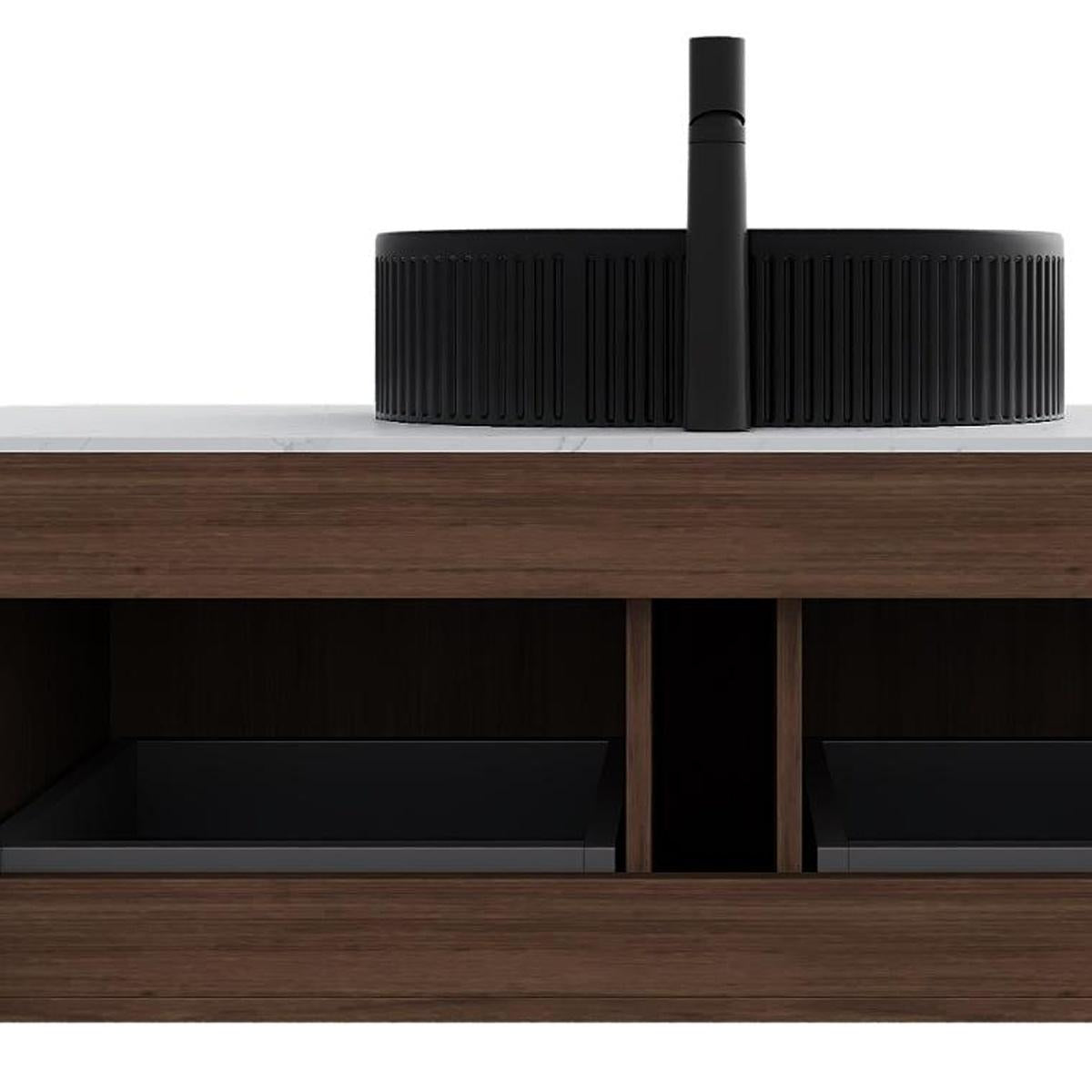 48" Brown Wood Floating Bathroom Vanity With Black Sink And Two Drawers - HomeRoots - Flyclothing LLC