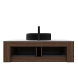 48" Brown Wood Floating Bathroom Vanity With Black Sink And Two Drawers - HomeRoots - Flyclothing LLC
