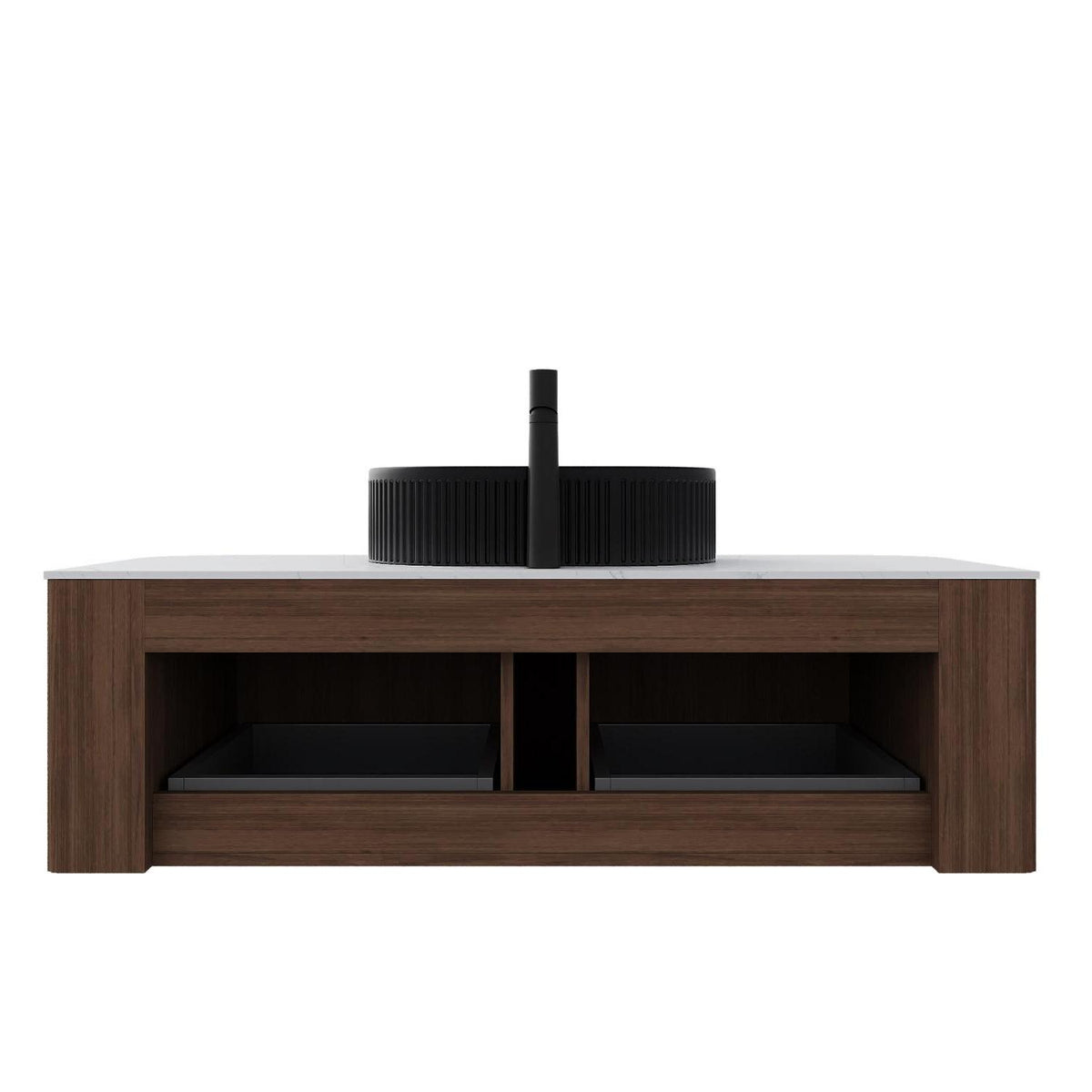48" Brown Wood Floating Bathroom Vanity With Black Sink And Two Drawers - HomeRoots - Flyclothing LLC