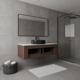 48" Brown Wood Floating Bathroom Vanity With Black Sink And Two Drawers - HomeRoots - Flyclothing LLC
