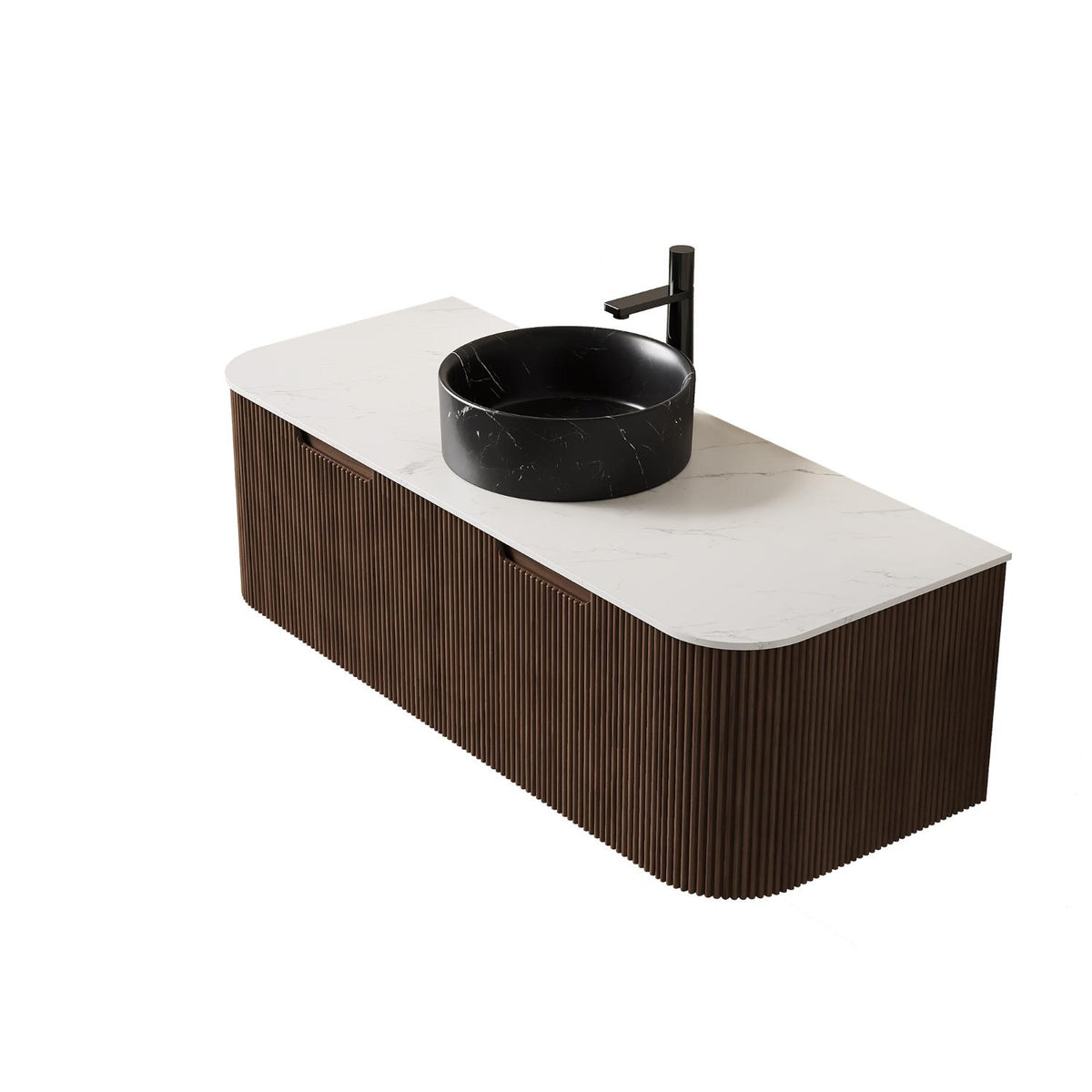 48" Brown Wood Floating Bathroom Vanity With Black Sink And Two Drawers - HomeRoots - Flyclothing LLC