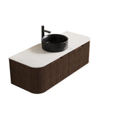 48" Brown Wood Floating Bathroom Vanity With Black Sink And Two Drawers - HomeRoots - Flyclothing LLC