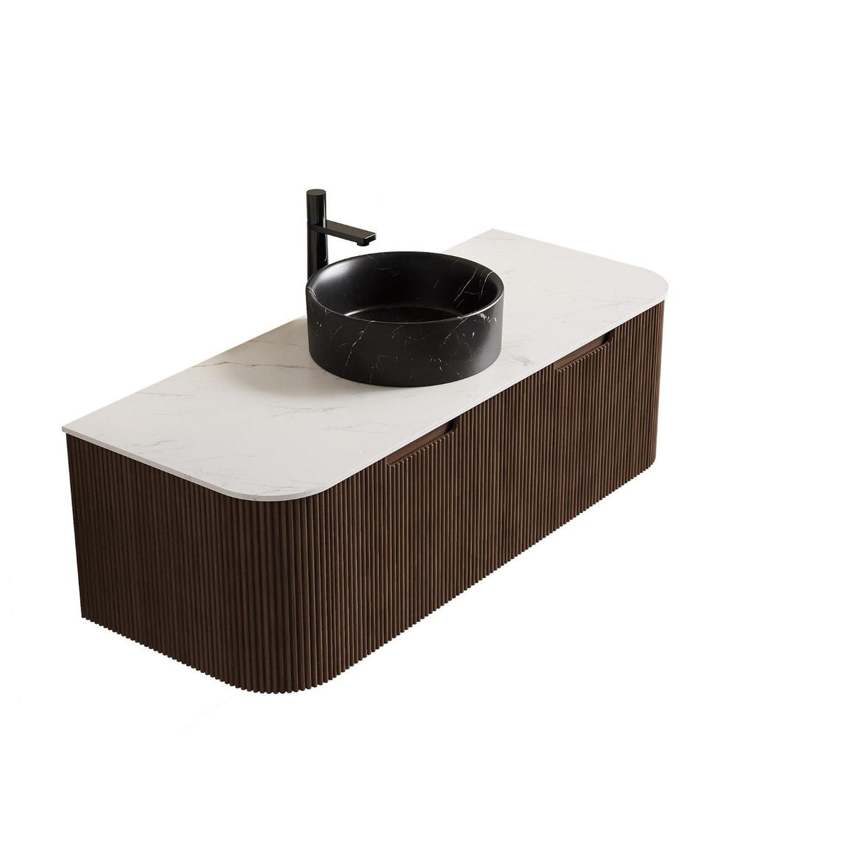 48" Brown Wood Floating Bathroom Vanity With Black Sink And Two Drawers - HomeRoots - Flyclothing LLC