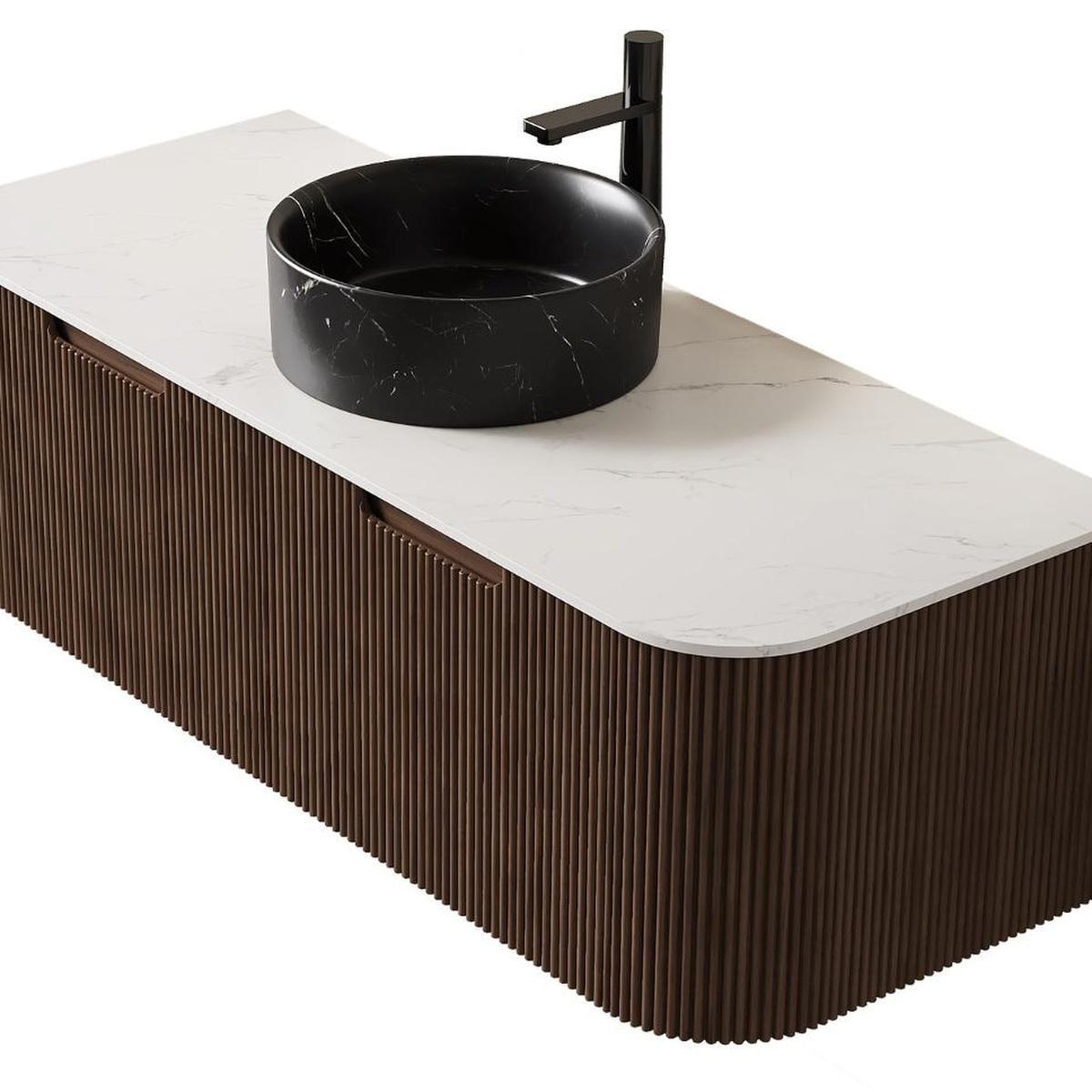 48" Brown Wood Floating Bathroom Vanity With Black Sink And Two Drawers - HomeRoots - Flyclothing LLC