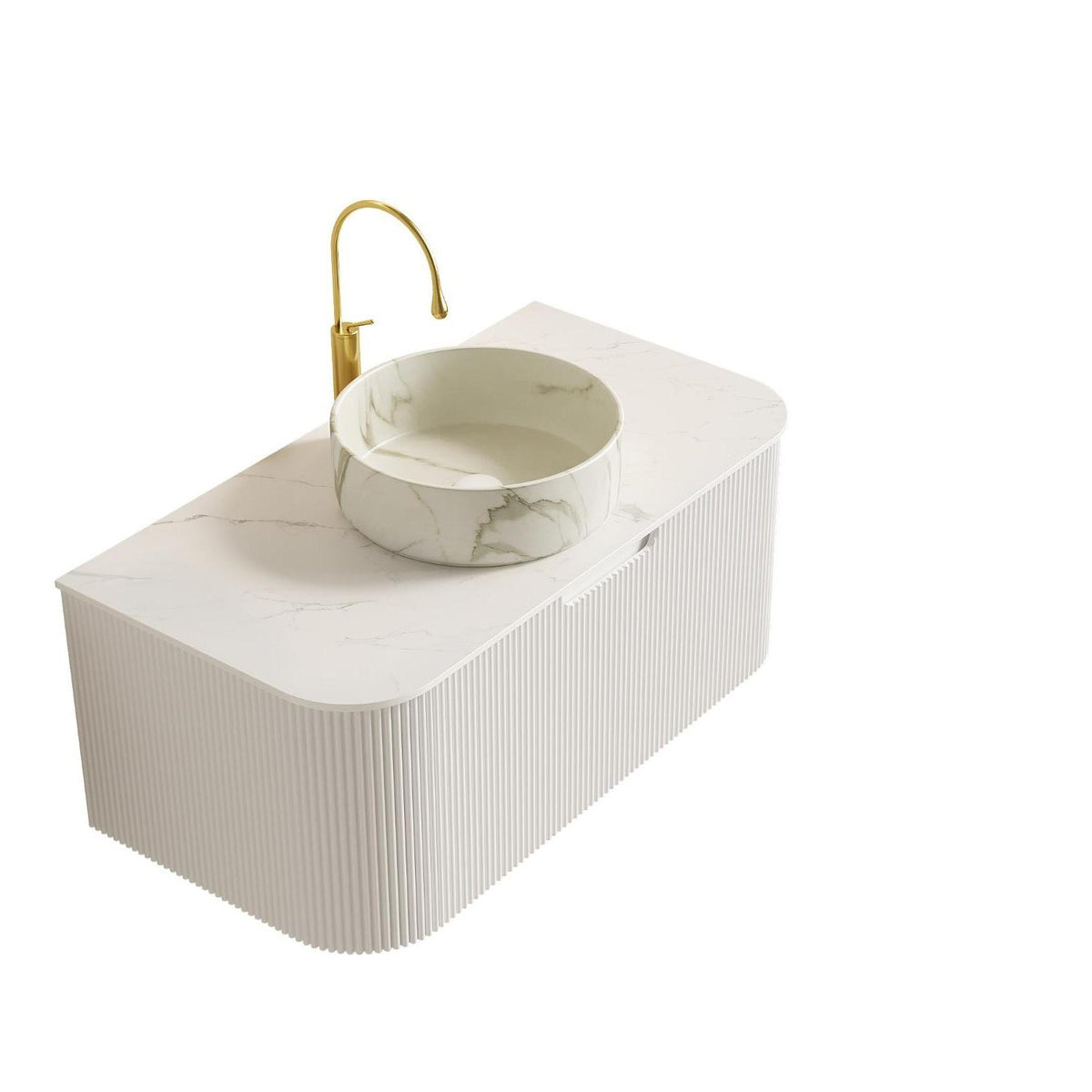 36" White Wood Floating Bathroom Vanity With Sink And Two Drawers - HomeRoots - Flyclothing LLC