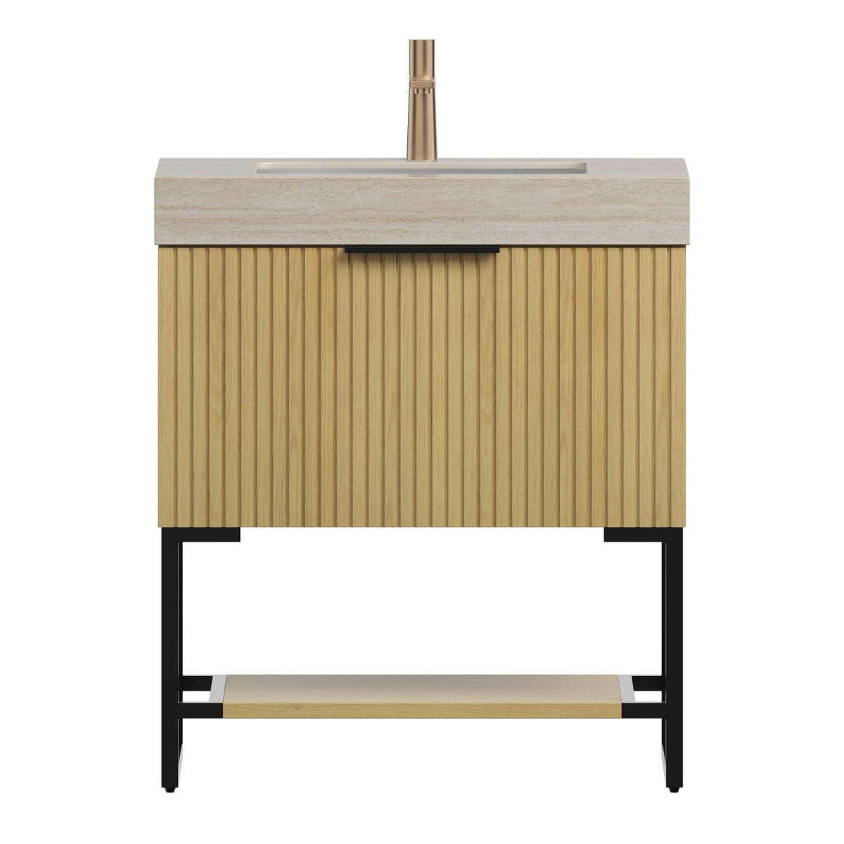 30" Gold Wood Freestanding Bathroom Vanity With White Sink - HomeRoots - Flyclothing LLC