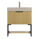 30" Gold Wood Freestanding Bathroom Vanity With White Sink - HomeRoots - Flyclothing LLC
