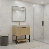 30" Gold Wood Freestanding Bathroom Vanity With White Sink - HomeRoots - Flyclothing LLC