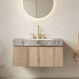 36" Brown Wood Floating Single Door Bathroom Vanity With White Sink - HomeRoots - Flyclothing LLC