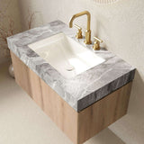36" Brown Wood Floating Single Door Bathroom Vanity With White Sink - HomeRoots - Flyclothing LLC