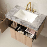 36" Brown Wood Floating Single Door Bathroom Vanity With White Sink - HomeRoots - Flyclothing LLC