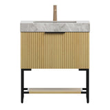 30" Brown Wood Freestanding Bathroom Vanity With White Sink