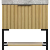 30" Brown Wood Freestanding Bathroom Vanity With White Sink