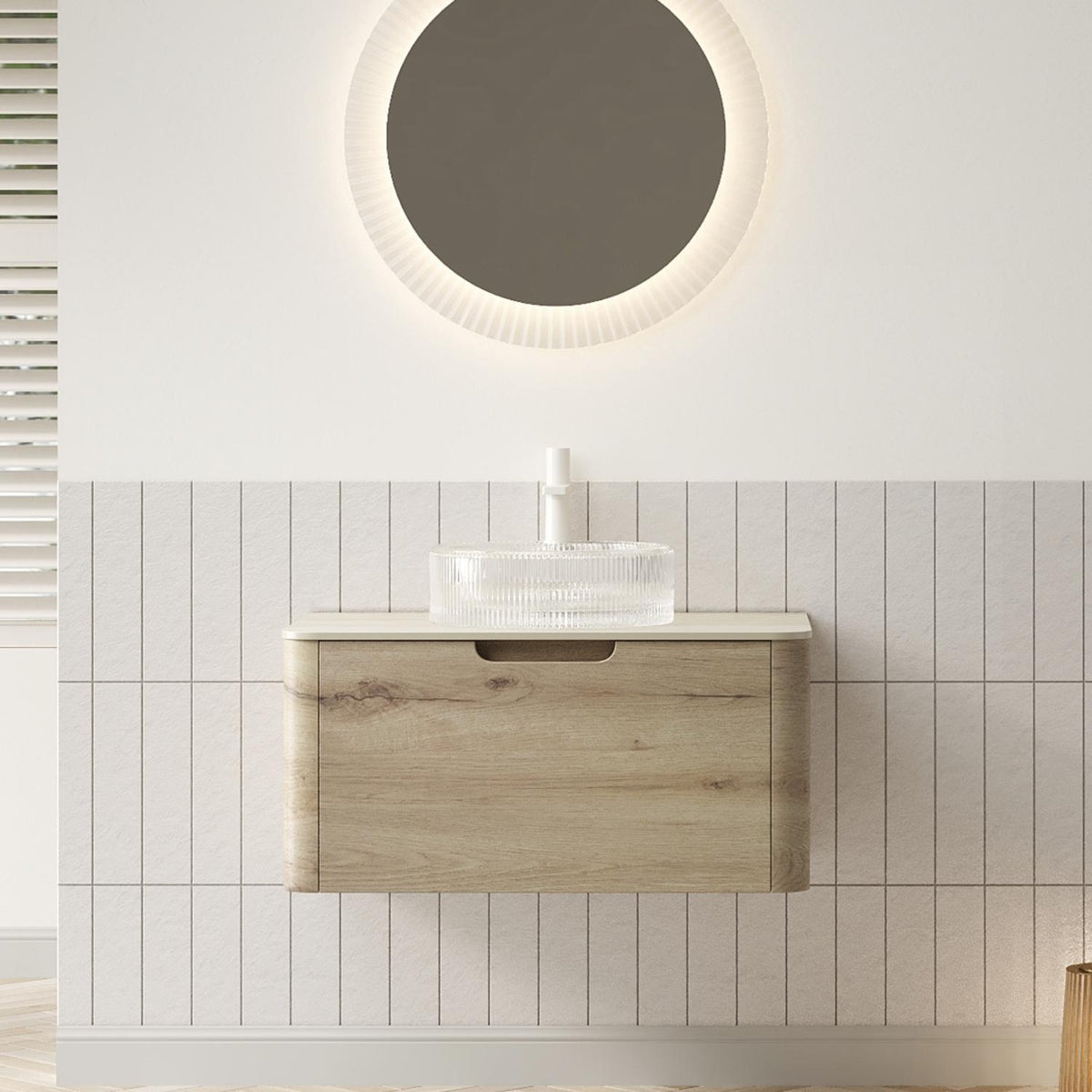 30" Brown Wood Floating Bathroom Vanity With White Sink - HomeRoots - Flyclothing LLC