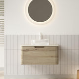 30" Brown Wood Floating Bathroom Vanity With White Sink - HomeRoots - Flyclothing LLC