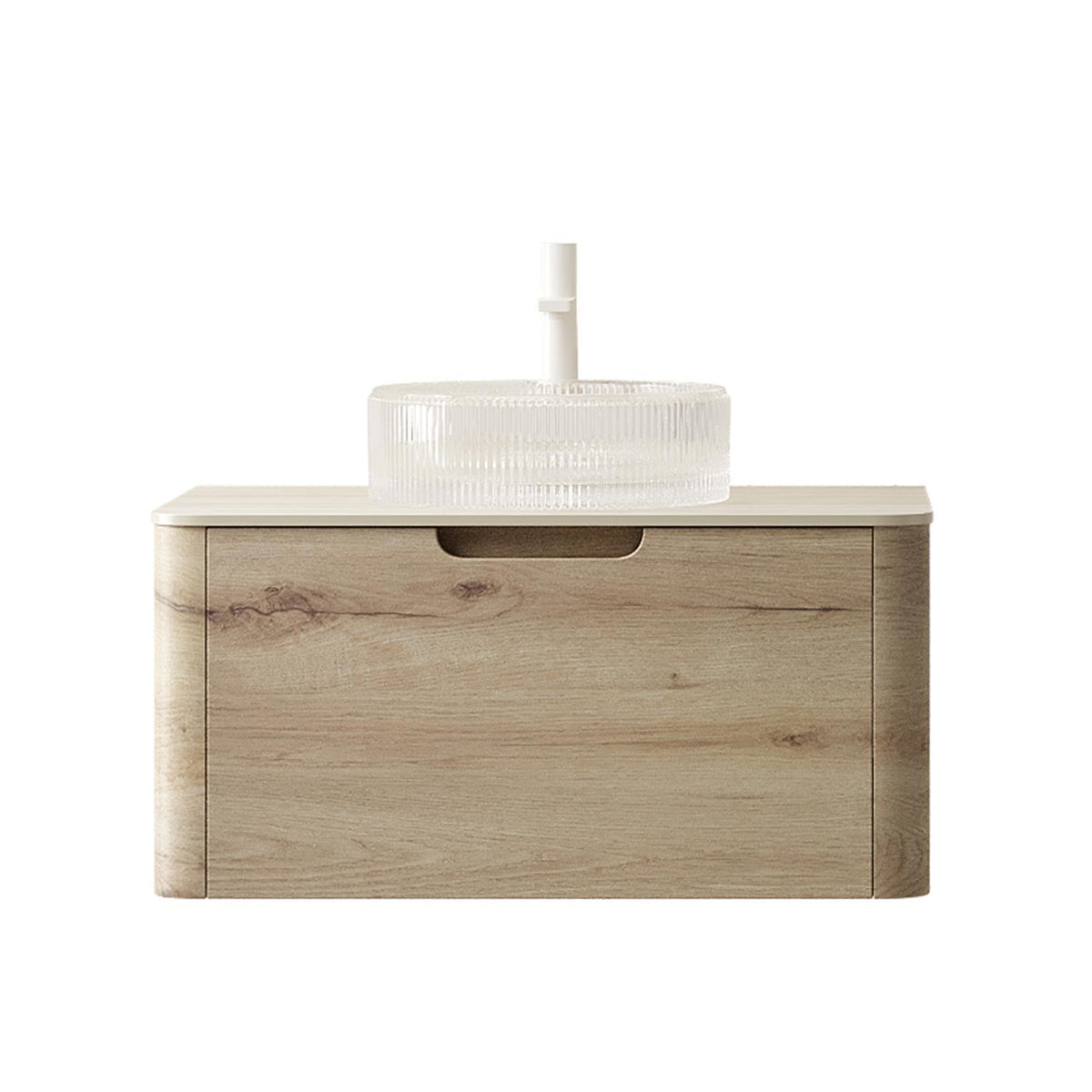 30" Brown Wood Floating Bathroom Vanity With White Sink - HomeRoots - Flyclothing LLC