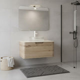 30" Brown Wood Floating Bathroom Vanity With White Sink - HomeRoots - Flyclothing LLC