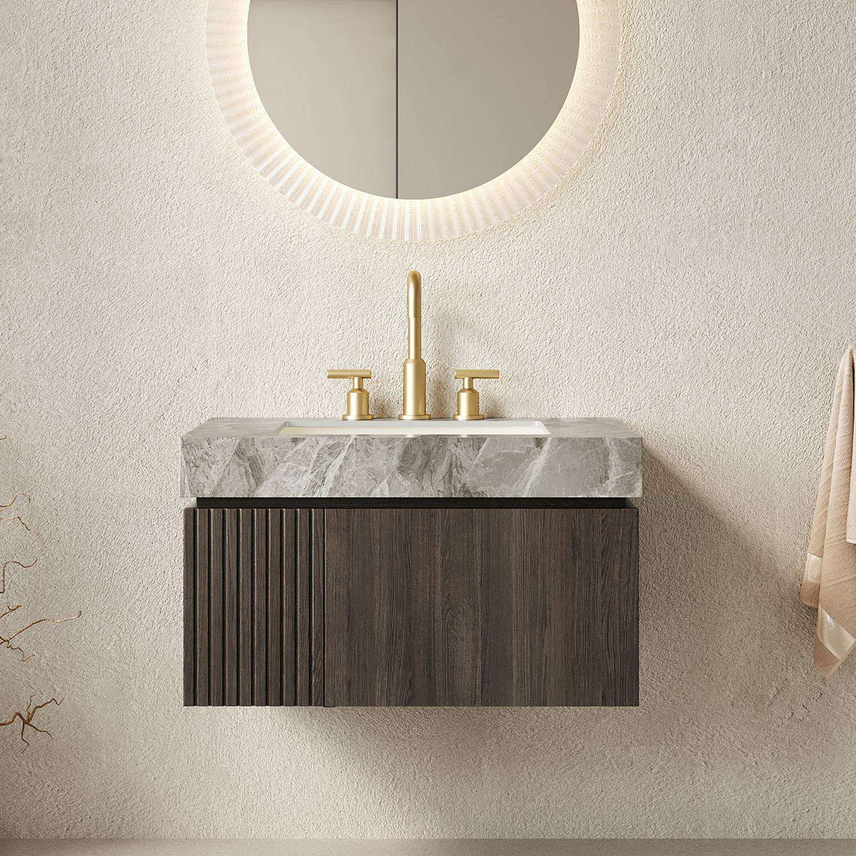 30" Black Wood Floating Single Door Bathroom Vanity With White Sink - HomeRoots - Flyclothing LLC
