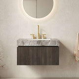 30" Black Wood Floating Single Door Bathroom Vanity With White Sink - HomeRoots - Flyclothing LLC