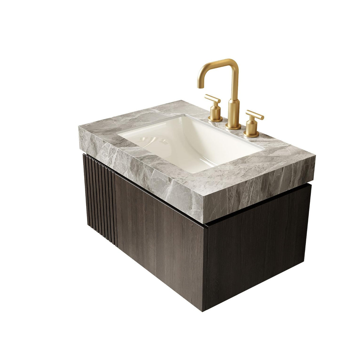 30" Black Wood Floating Single Door Bathroom Vanity With White Sink - HomeRoots - Flyclothing LLC