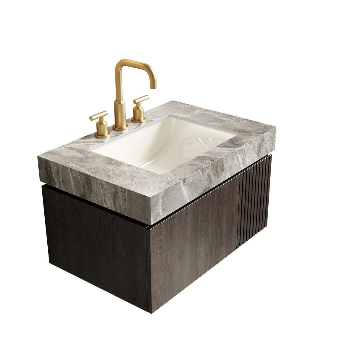 30" Black Wood Floating Single Door Bathroom Vanity With White Sink - HomeRoots - Flyclothing LLC