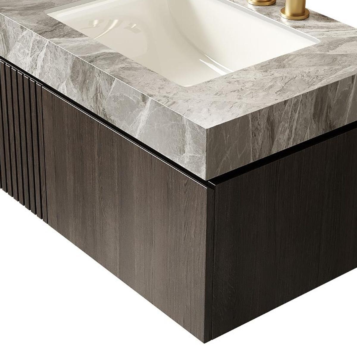 30" Black Wood Floating Single Door Bathroom Vanity With White Sink - HomeRoots - Flyclothing LLC