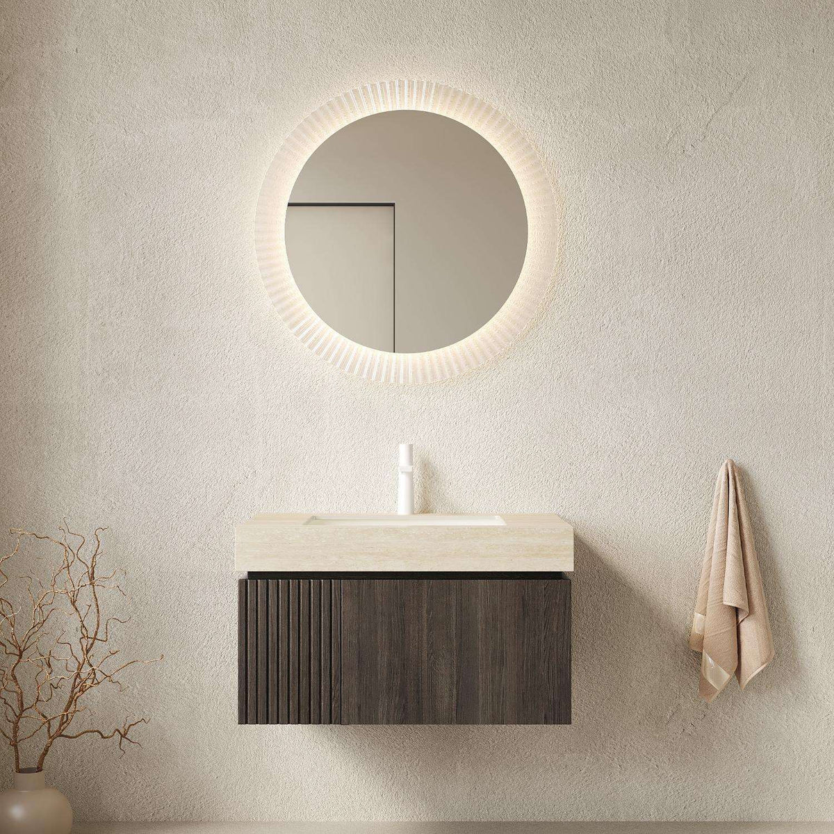 30" Black Wood Floating Bathroom Vanity With White Sink - HomeRoots - Flyclothing LLC