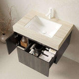 30" Black Wood Floating Bathroom Vanity With White Sink - HomeRoots - Flyclothing LLC