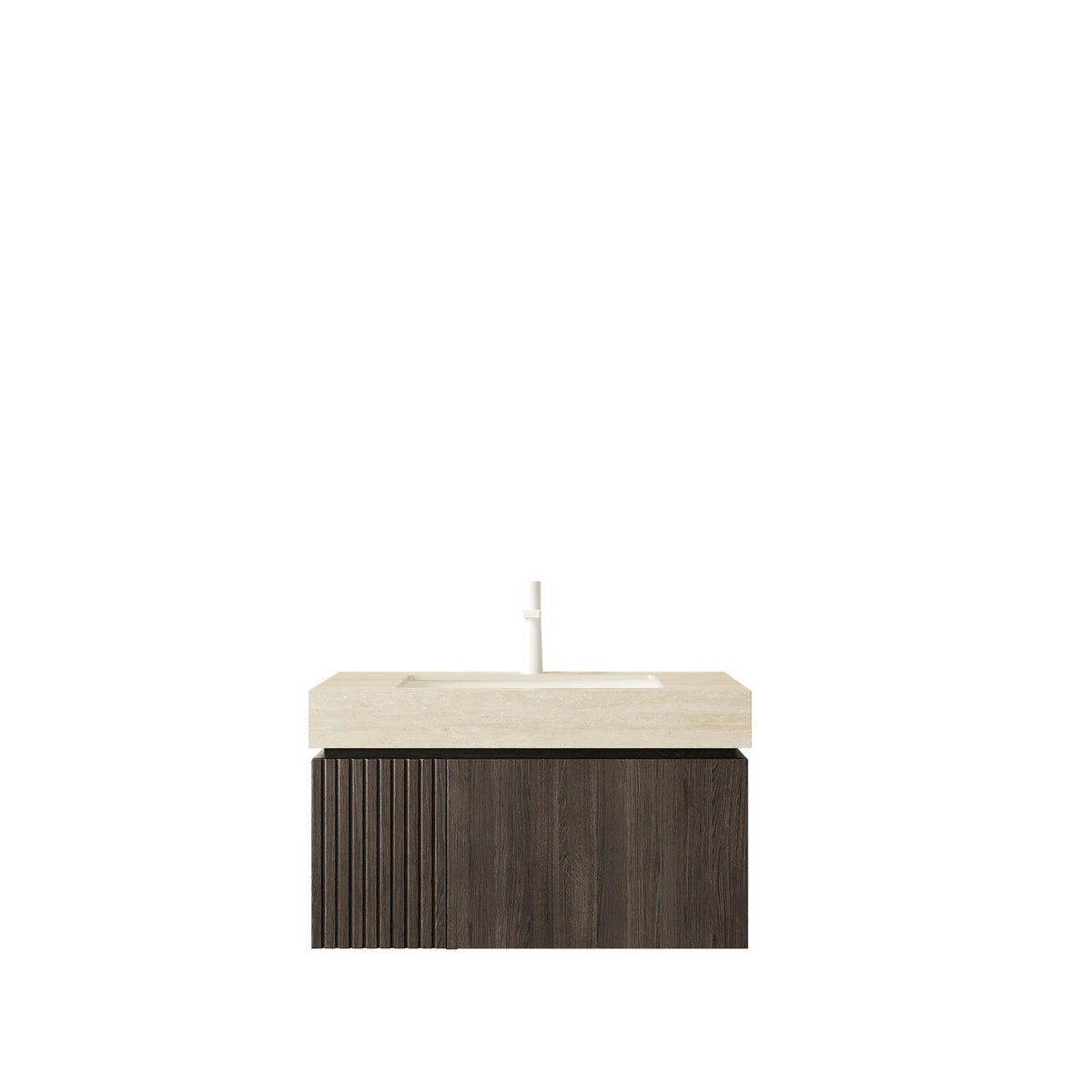 30" Black Wood Floating Bathroom Vanity With White Sink - HomeRoots - Flyclothing LLC