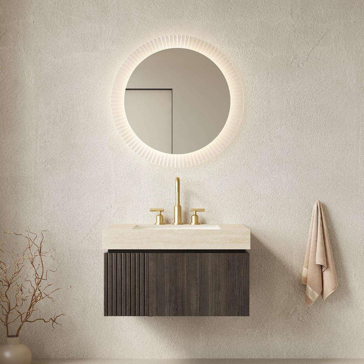 30" Black Wood Floating Single Door Bathroom Vanity With White Sink