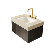 30" Black Wood Floating Single Door Bathroom Vanity With White Sink