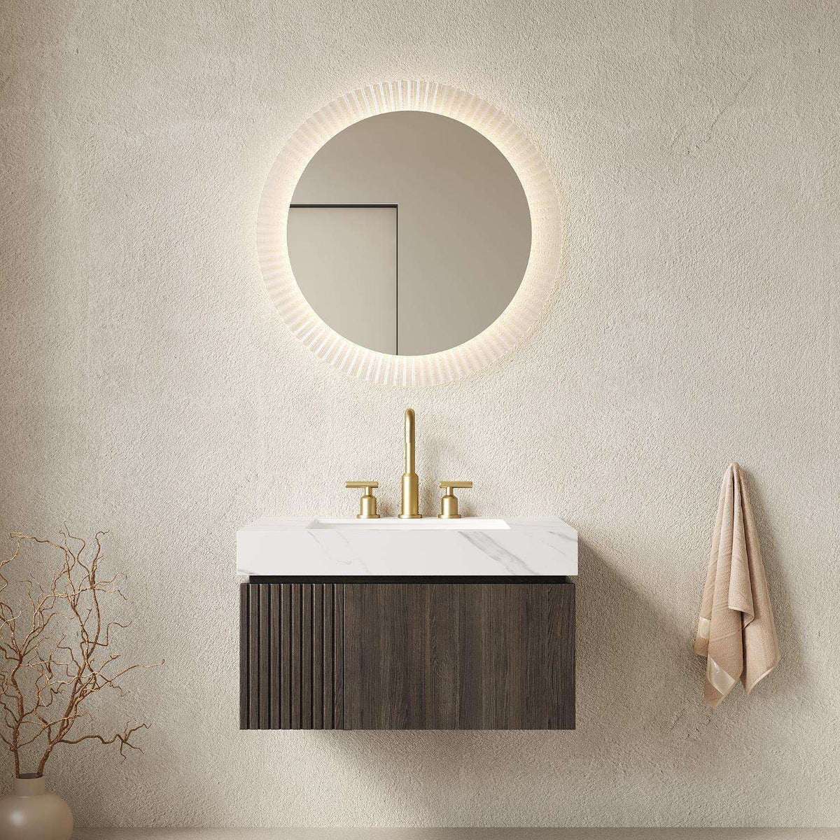 30" Black Wood Floating Single Door Bathroom Vanity With White Sink - HomeRoots - Flyclothing LLC