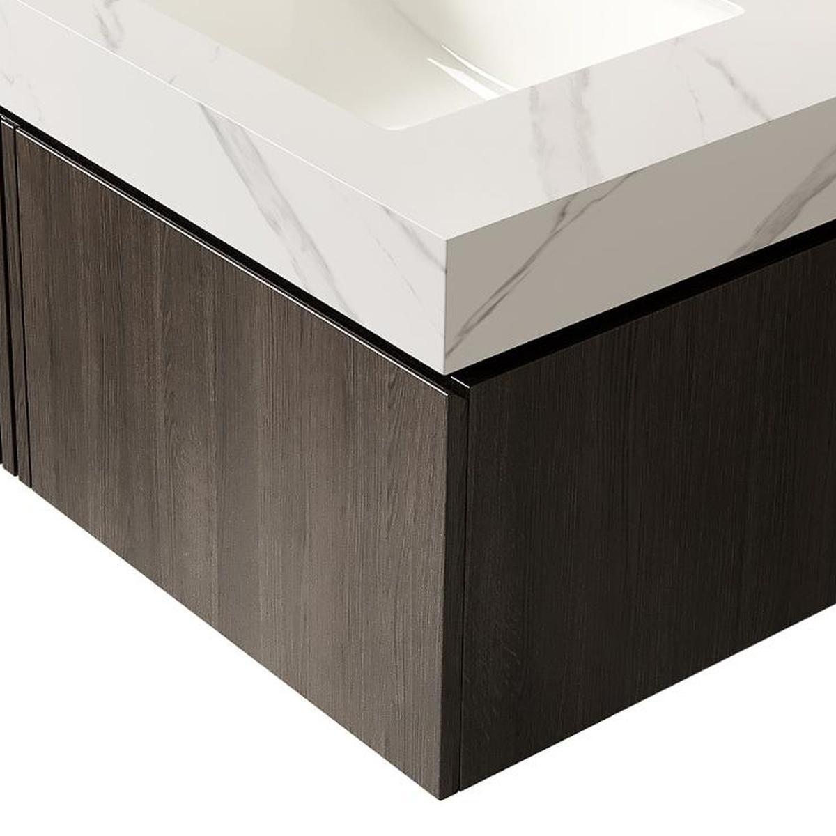 30" Black Wood Floating Single Door Bathroom Vanity With White Sink - HomeRoots - Flyclothing LLC