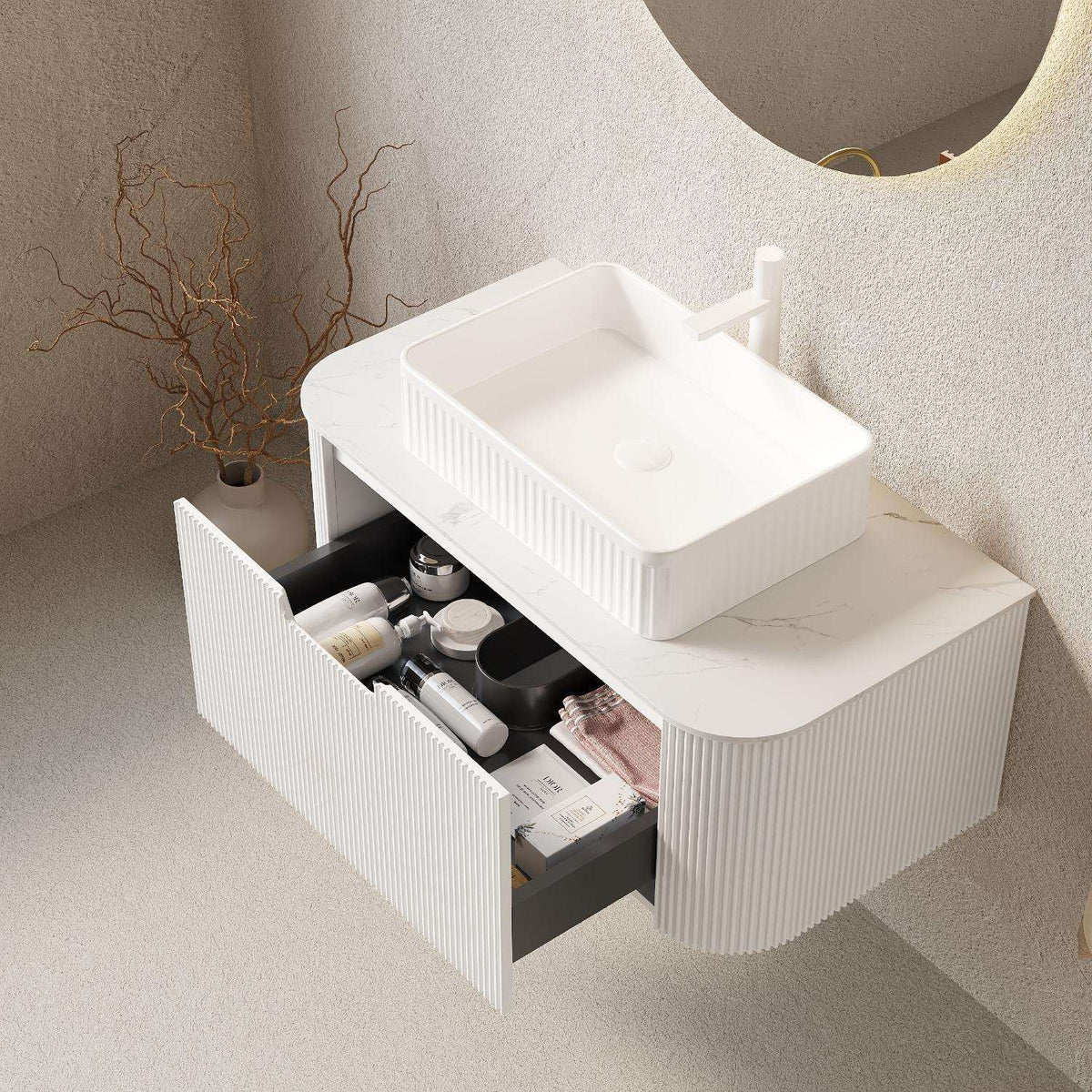 36" White Wood Floating Bathroom Vanity With Sink