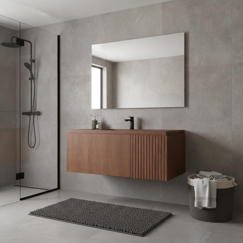 35" Brown Wood Floating Single Door Bathroom Vanity - HomeRoots - Flyclothing LLC