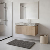 36" Brown Wood Floating Single Door Bathroom Vanity With White Sink - HomeRoots - Flyclothing LLC