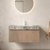 36" Brown Wood Floating Single Door Bathroom Vanity With White Sink - HomeRoots - Flyclothing LLC