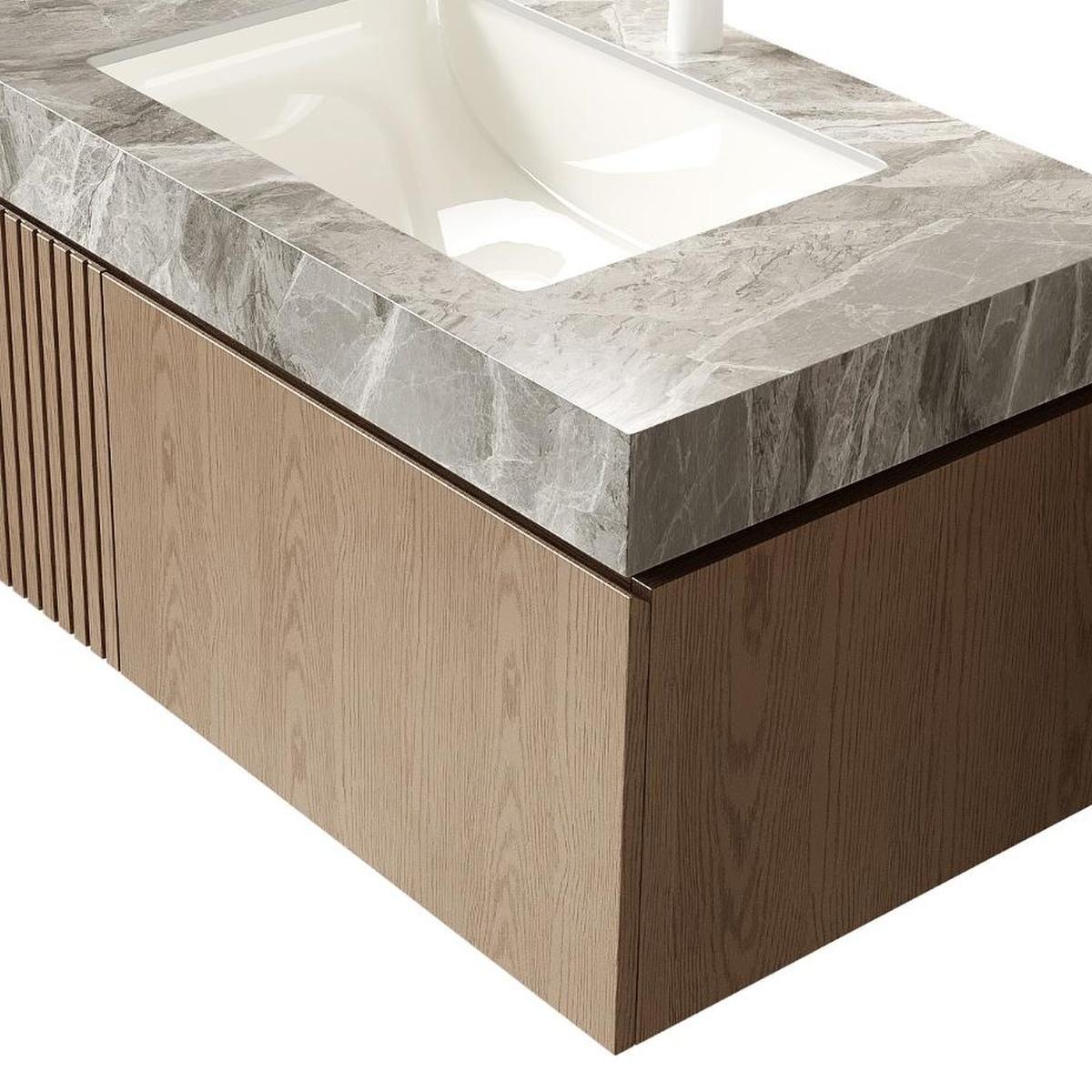 36" Brown Wood Floating Single Door Bathroom Vanity With White Sink - HomeRoots - Flyclothing LLC