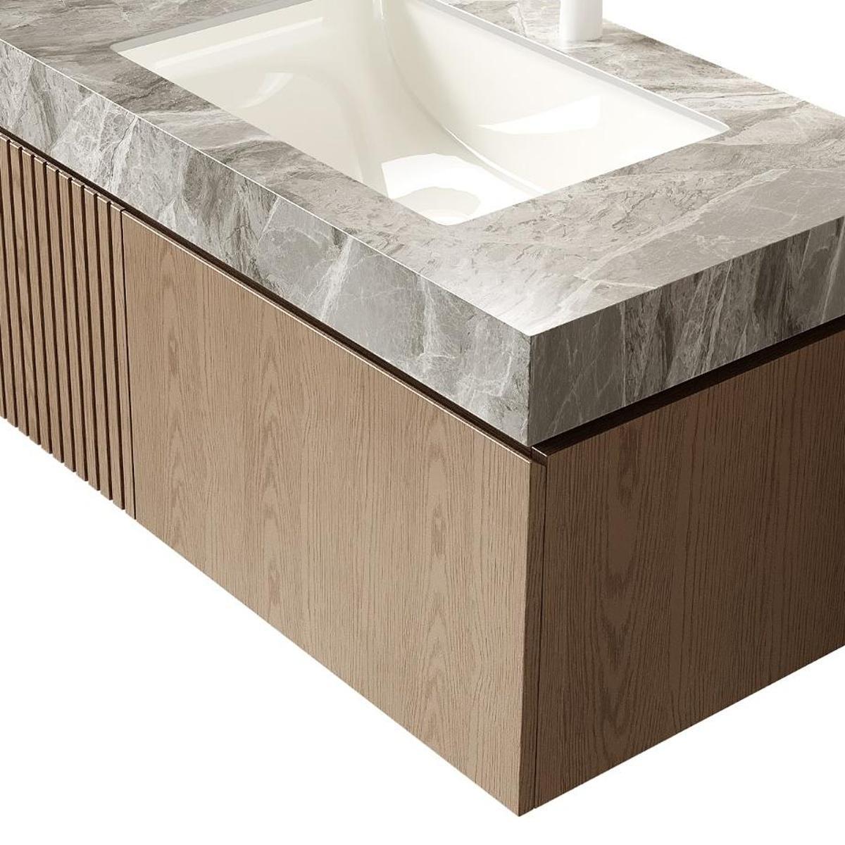 36" Brown Wood Floating Single Door Bathroom Vanity With White Sink - HomeRoots - Flyclothing LLC